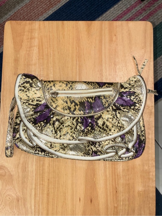 Dollhouse Handbags - Vintage Y2K Dollhouse Snakeskin Ruffled Wristlet Clutch Bag Purple Accent Python